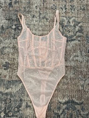 Victoria's Secret Pink Sheer Rhinestone Bodysuit